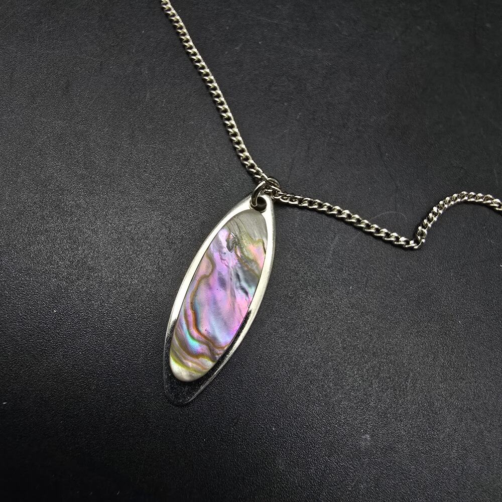 Sheffield England Abalone Shell Necklace Pendant Purple Silver Tone